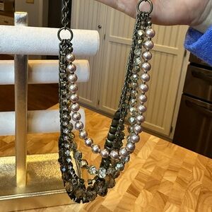 LOFT Pink Pearl and Bronze Chain Necklace